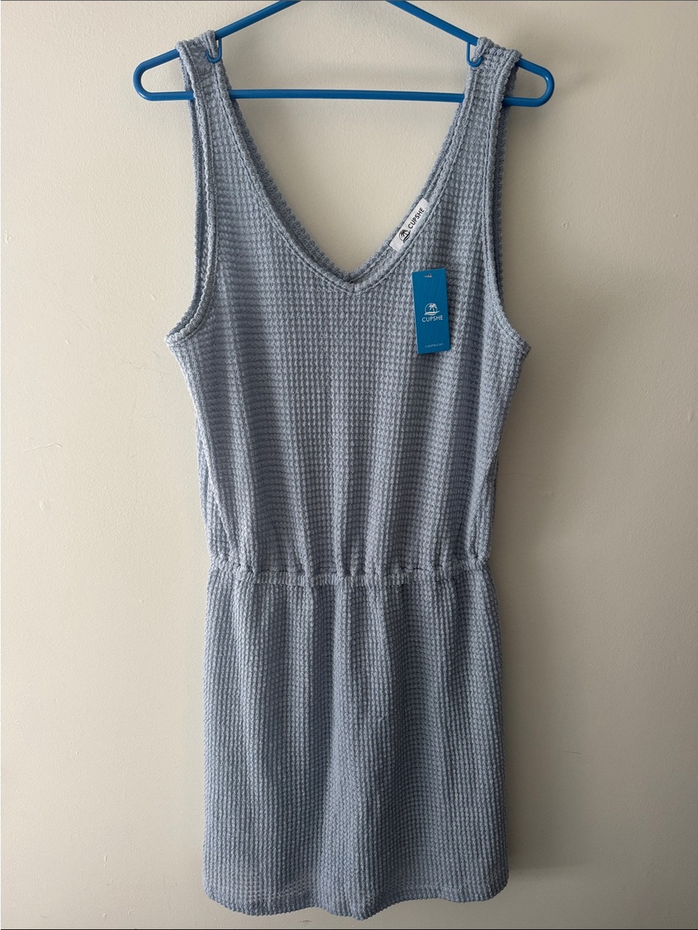 Cupshe Light Blue Waffle Knit Scoop-Neck Tank Dress